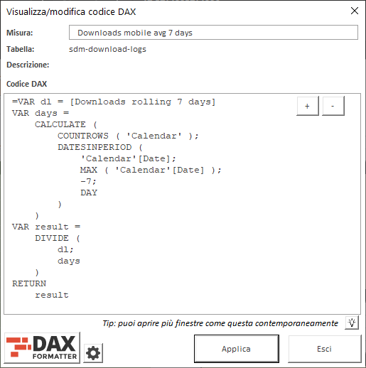 Formatta codice DAX delle misure